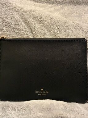 kate spade Black Satin-Lined Zip Pouch with Gold Hardware